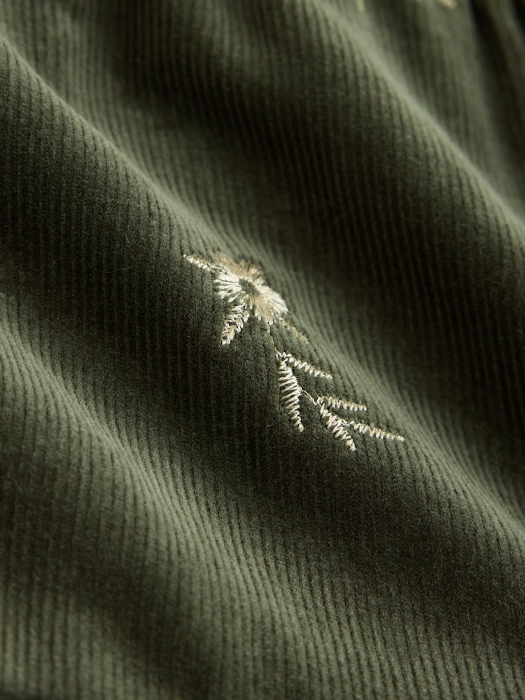 Khaki Green Embroidered Floral Long Sleeve V-Neck Tie Cord Mini Dress - Image 3 of 3