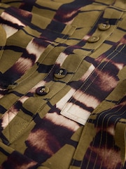 Khaki Green Animal Print Long Sleeve Tie Waist Shirt Dress - Image 3 of 3