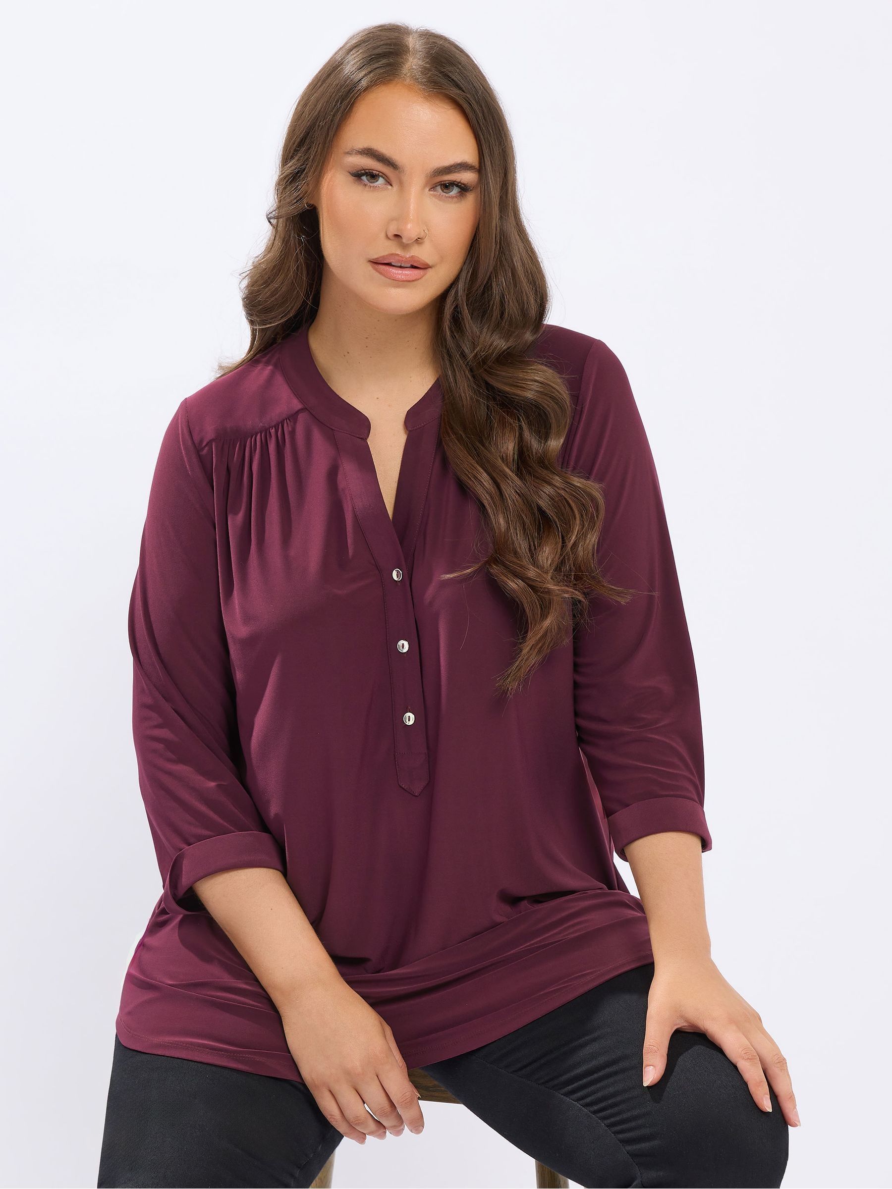Yours Curve Women's Red Half Placket Shirt
