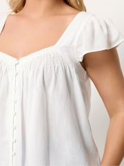 Yours Curve White Linen Blend Cap Sleeve Top - Image 4 of 4