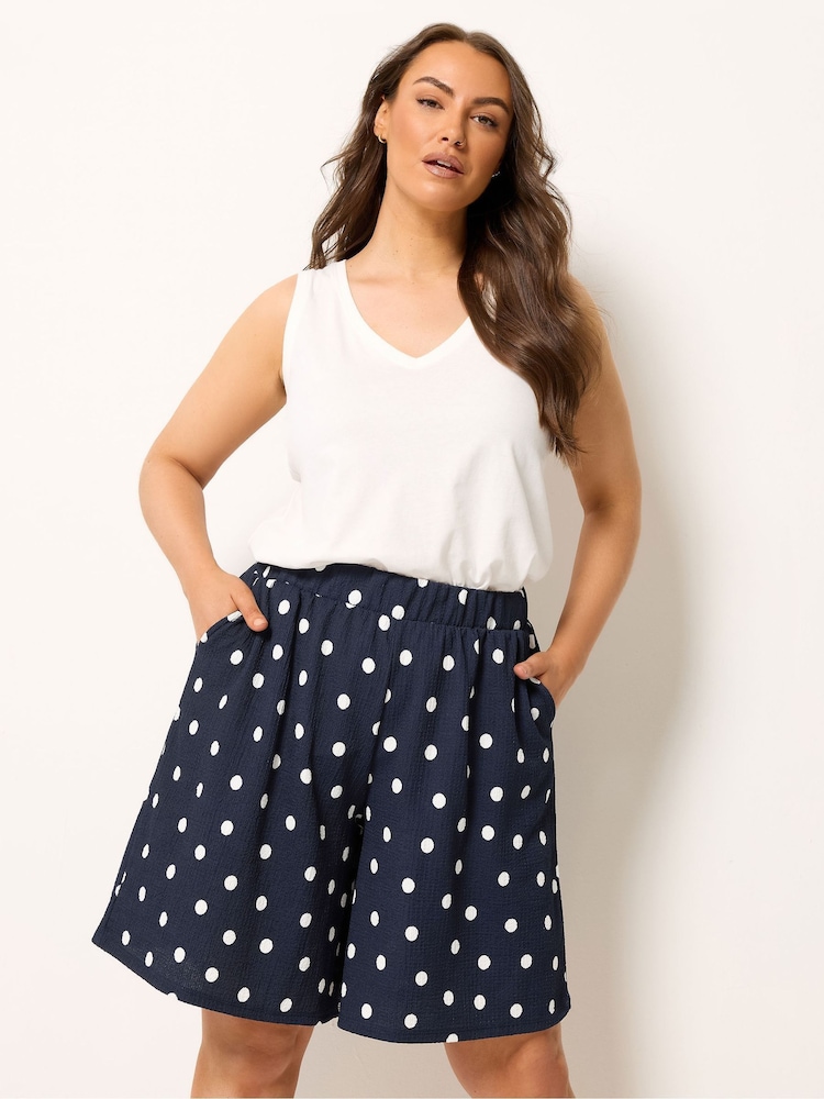 Yours Curve Blue Pull On Jersey Shorts - Image 1 of 5