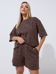 Yours Curve Brown Limited Leopard Print Shorts - Image 1 of 5