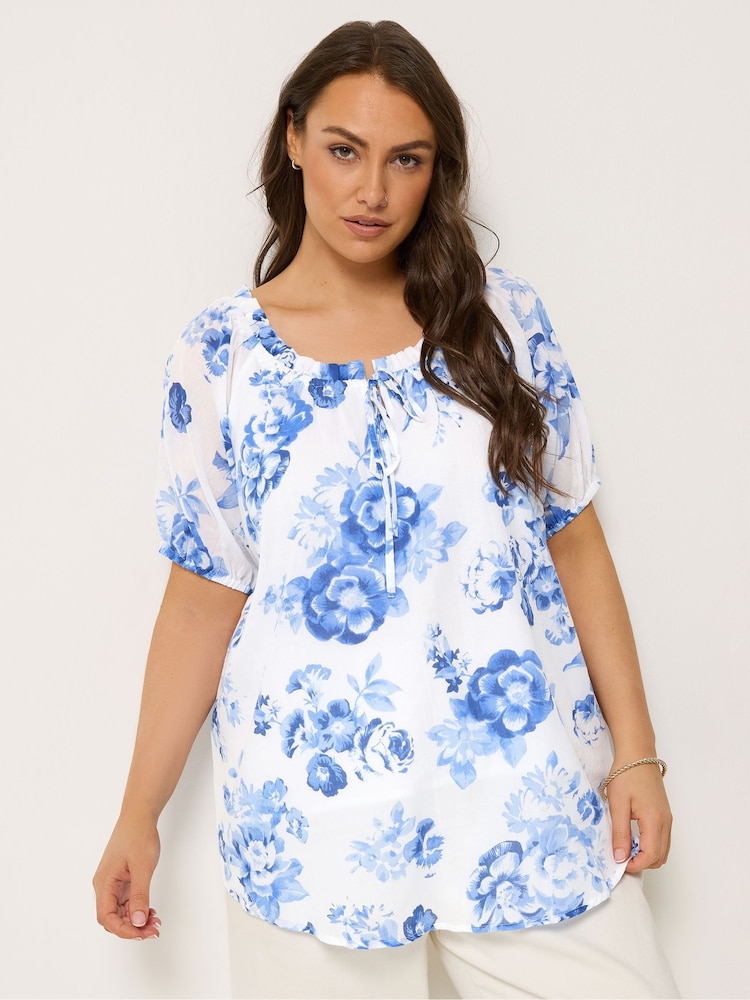 Yours Curve Blue Boho Tie Top - Image 1 of 5