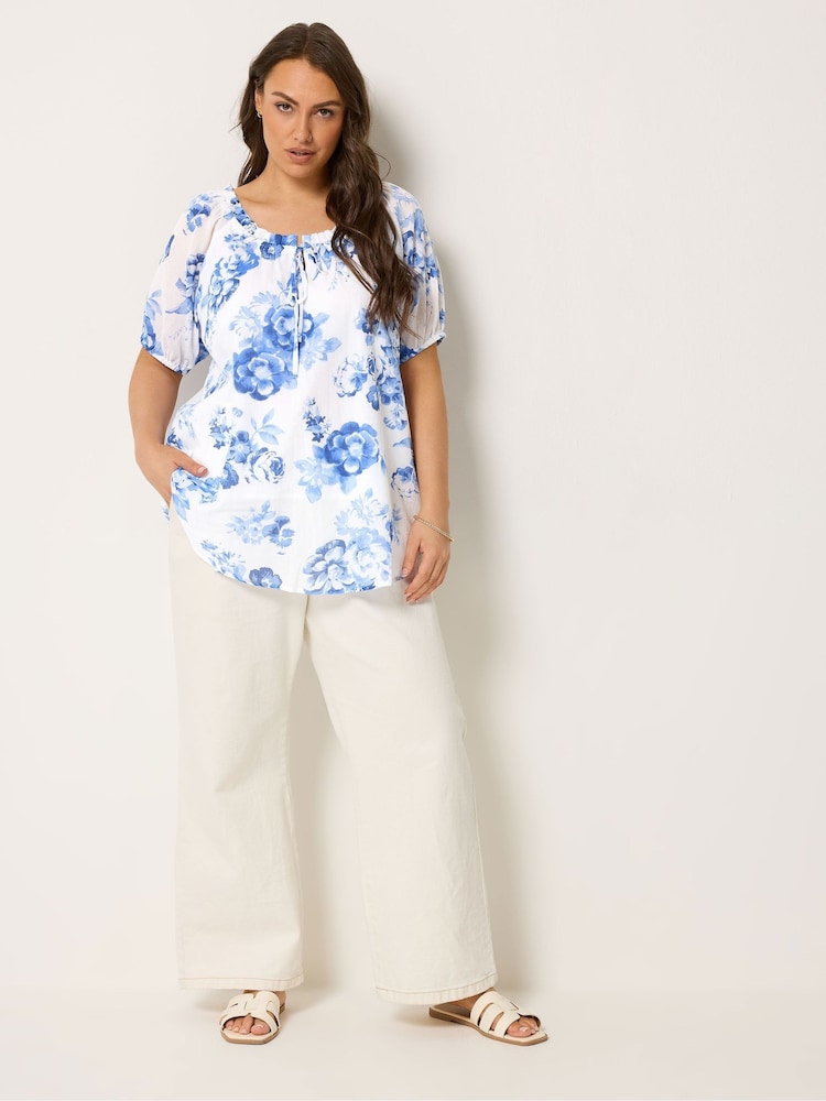 Yours Curve Blue Boho Tie Top - Image 2 of 5