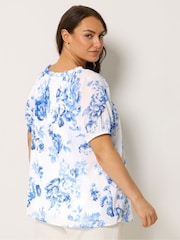 Yours Curve Blue Boho Tie Top - Image 3 of 5