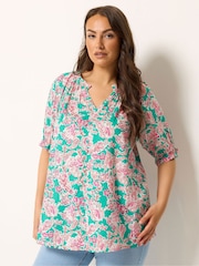 Yours Curve Green Frill Neck Top - Image 2 of 6