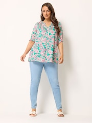 Yours Curve Green Frill Neck Top - Image 3 of 6
