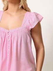 Yours Curve Pink Linen Blend Cap Sleeve Top - Image 4 of 5