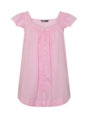 Yours Curve Pink Linen Blend Cap Sleeve Top - Image 5 of 5