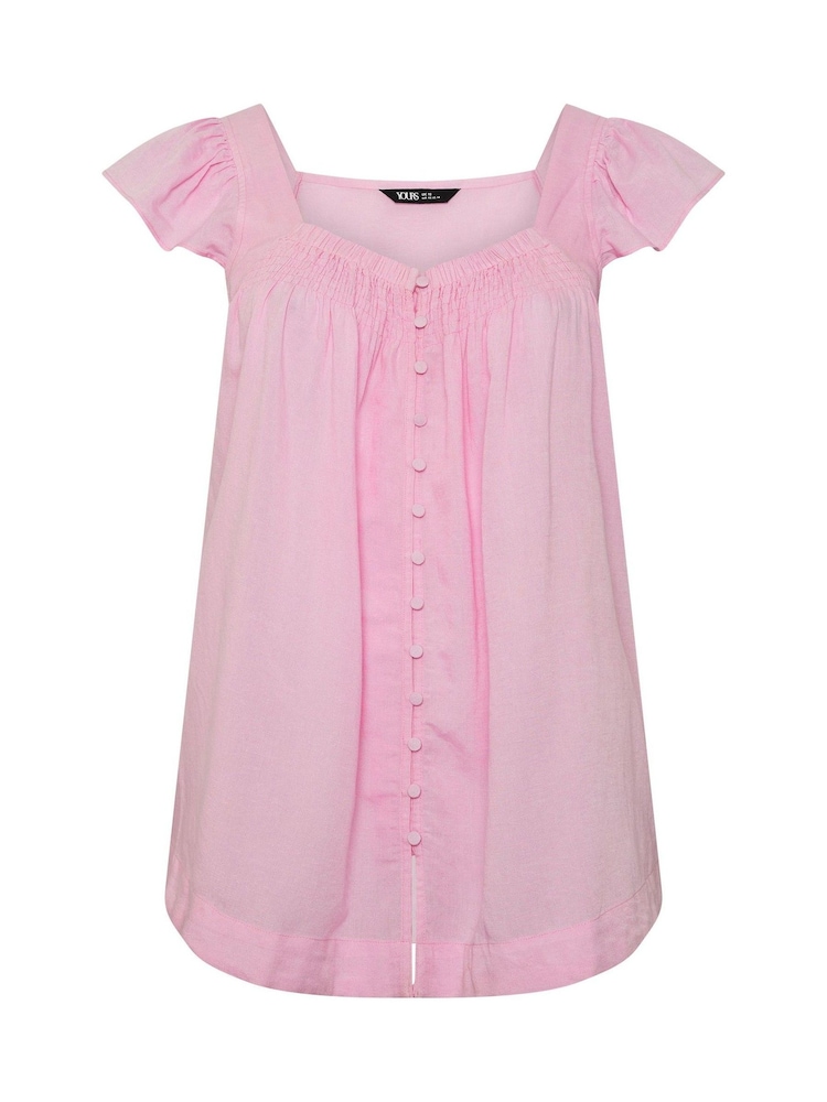 Yours Curve Pink Linen Blend Cap Sleeve Top - Image 5 of 5