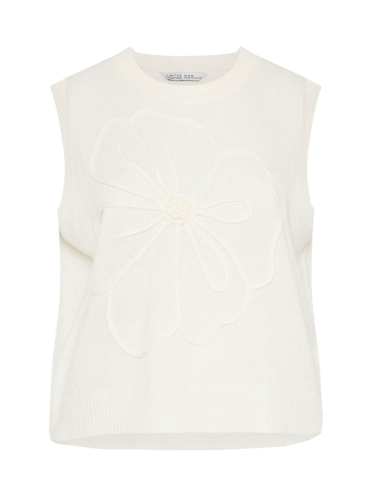 Yours Curve White Limited Knitted Embroidered Flower Top - Image 5 of 5