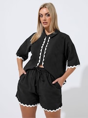 Yours Curve Black Limited Scallop Shorts - Image 1 of 4