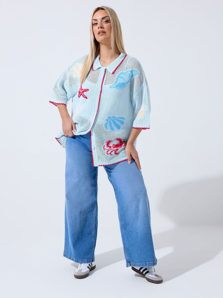 Yours Curve Blue Limited Crochet Shirt - Image 2 of 5 Yours Curve Blue Limited Crochet Shirt - Image 2 of 5