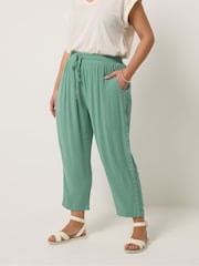 Yours Curve Green Crochet Side Cropped Trousers - Image 1 of 5