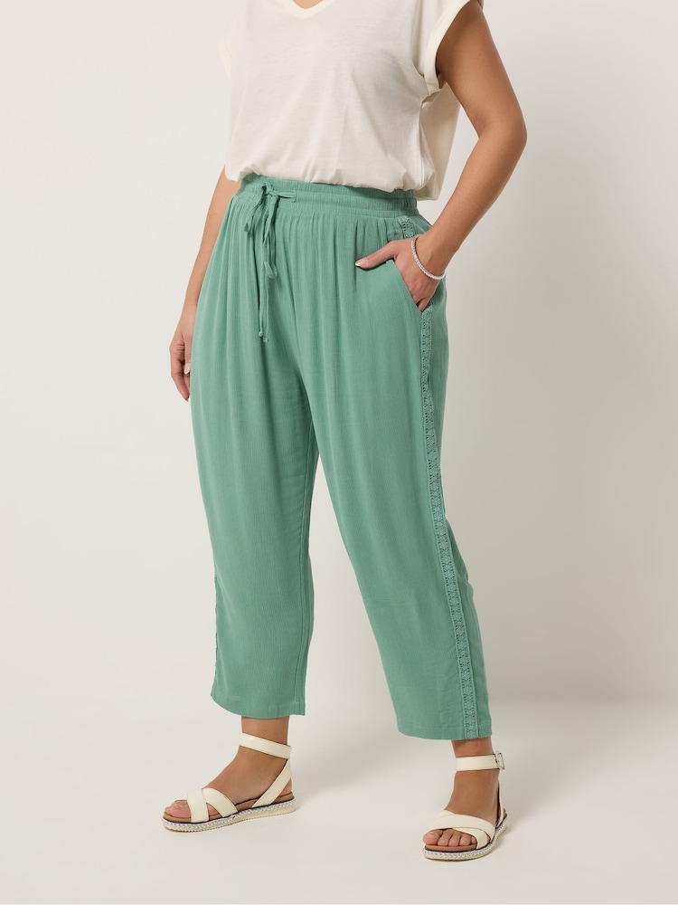Yours Curve Green Crochet Side Cropped Trousers - Image 1 of 5