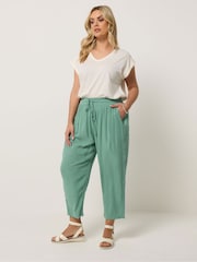 Yours Curve Green Crochet Side Cropped Trousers - Image 2 of 5