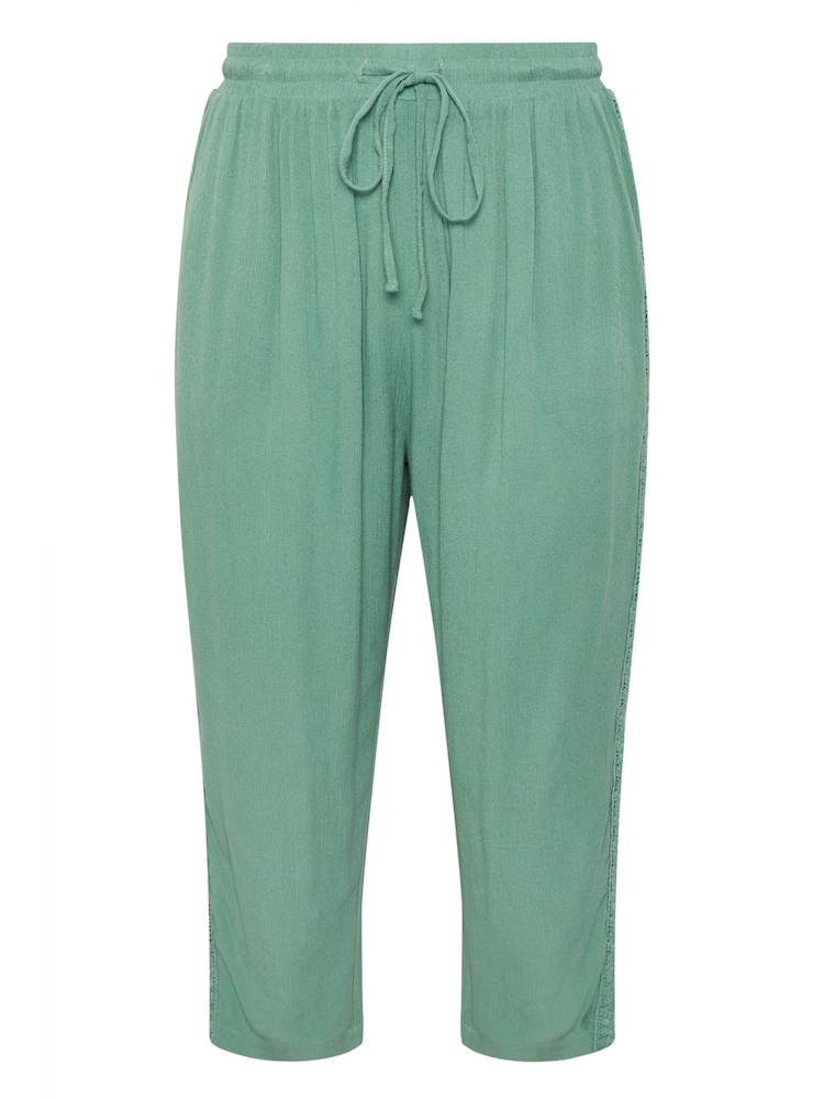 Yours Curve Green Crochet Side Cropped Trousers - Image 5 of 5
