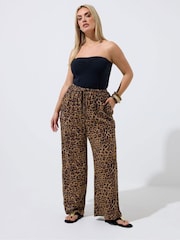 Yours Curve Brown Limited Crinkle Trousers - Image 1 of 5