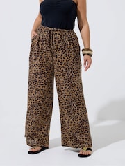 Yours Curve Brown Limited Crinkle Trousers - Image 2 of 5