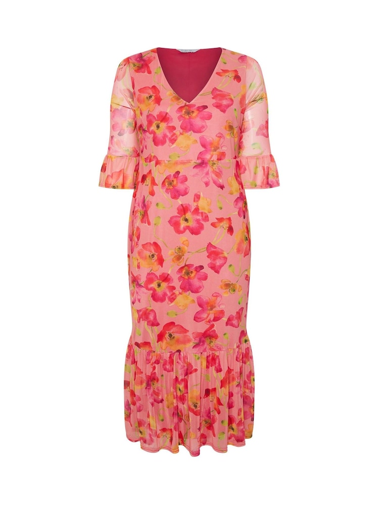 Yours Curve London Floral Mesh Tiered V-Neck Dress - Bild 5 von 5