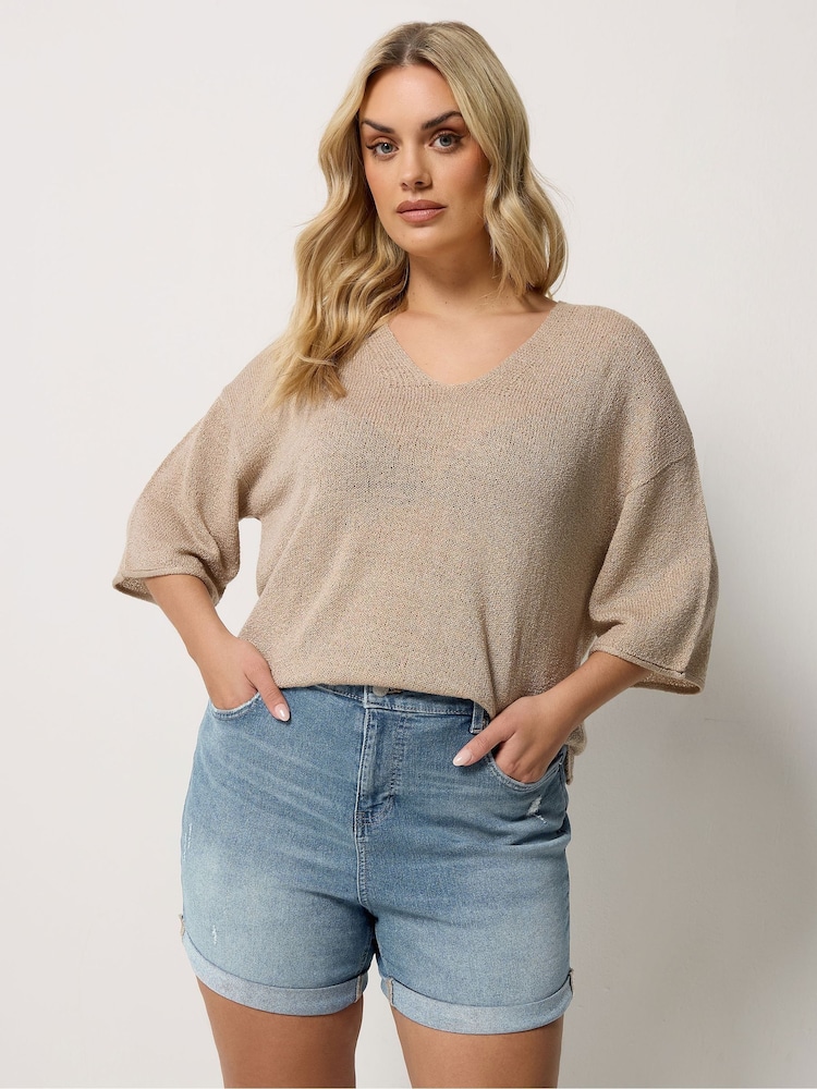 Yours Curve Blue Denim Boyfriend Shorts - Image 1 of 4