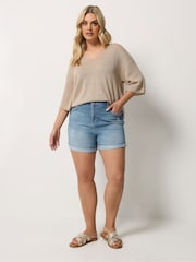 Yours Curve Blue Denim Boyfriend Shorts - Image 2 of 4