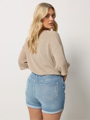 Yours Curve Blue Denim Boyfriend Shorts - Image 3 of 4