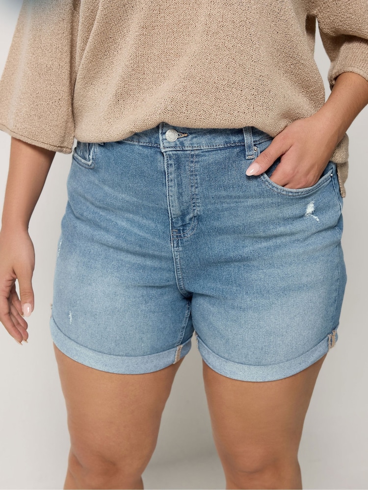 Yours Curve Blue Denim Boyfriend Shorts - Image 4 of 4
