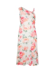 Yours Curve White London Floral Mesh Drape Shoulder Dress - Image 5 of 5
