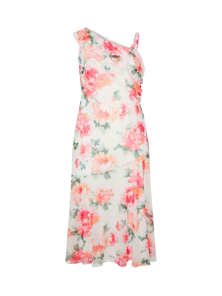 Yours Curve White London Floral Mesh Drape Shoulder Dress - Image 5 of 5 Yours Curve White London Floral Mesh Drape Shoulder Dress - Image 5 of 5