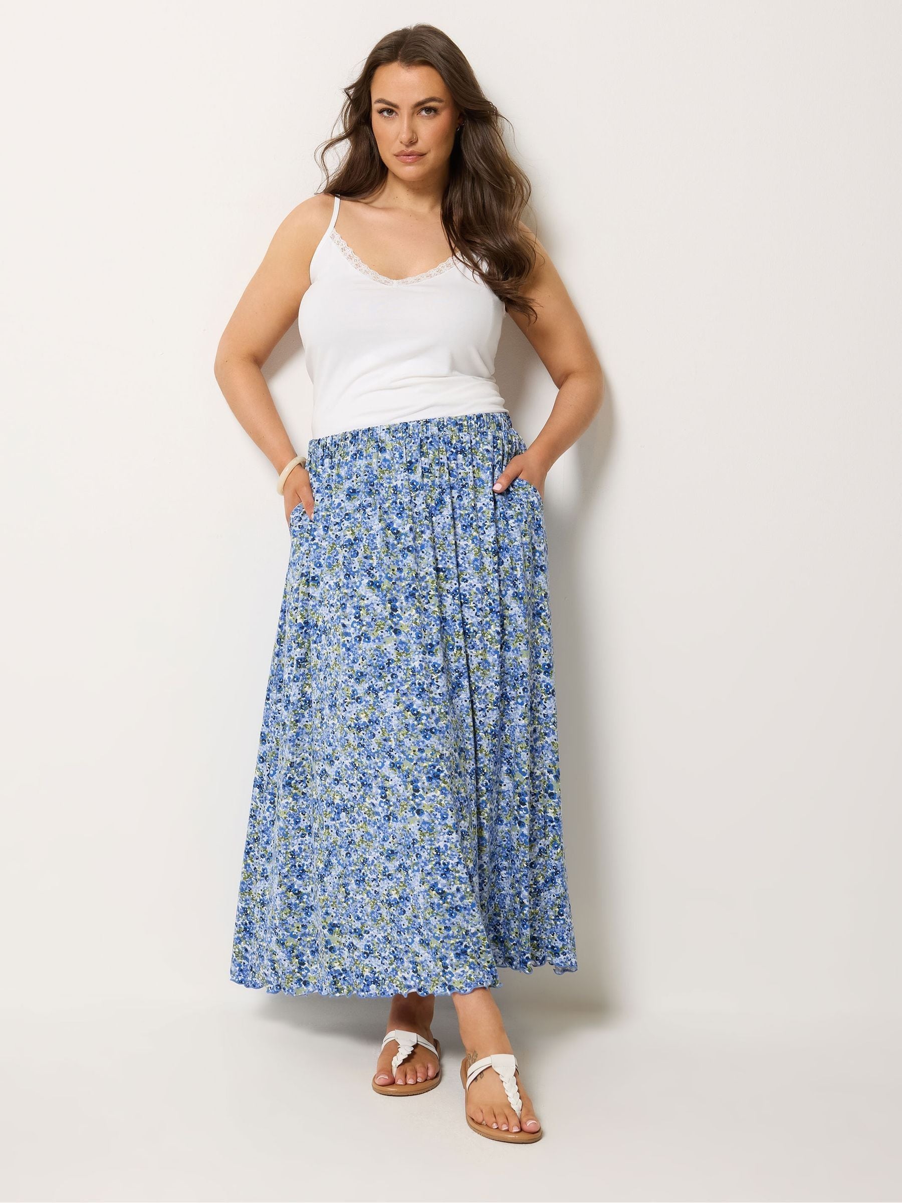 Buy Yours Curve Blue All Over Print Gathered Skirt from Next USA