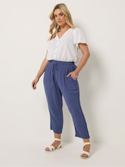 Yours Curve Blue Crochet Side Cropped Trousers - Image 2 of 5