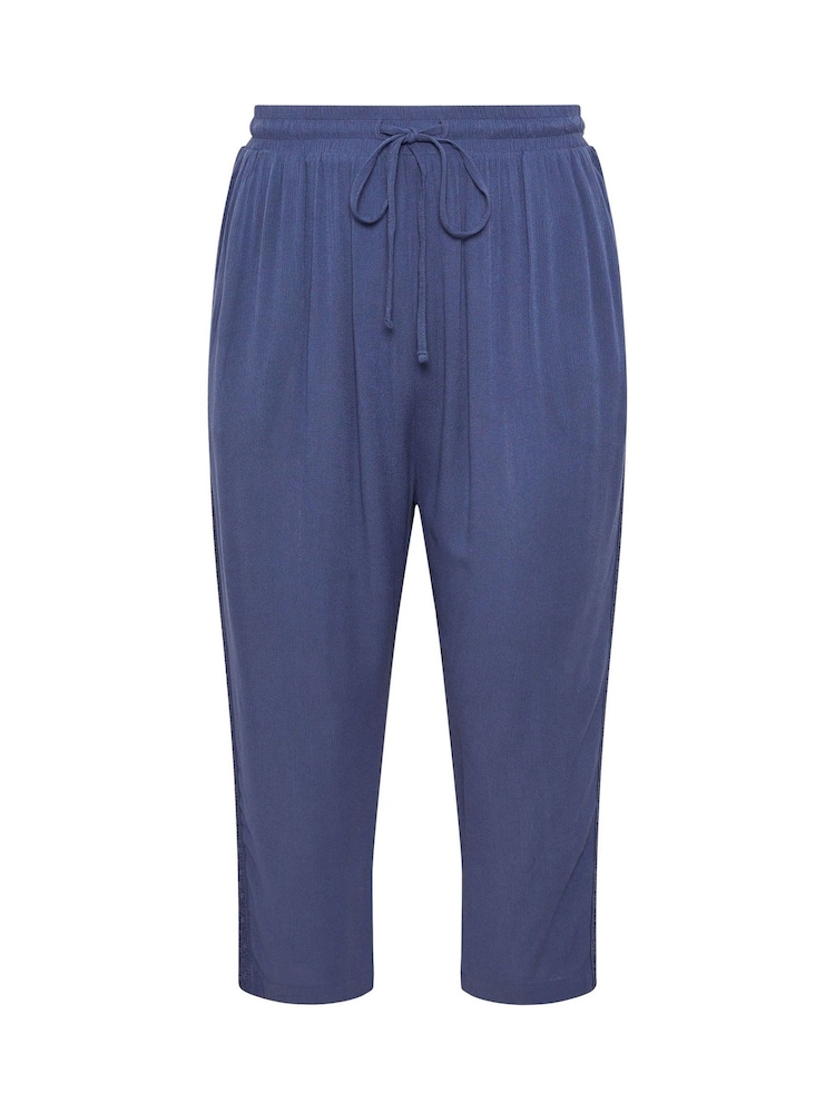 Yours Curve Blue Crochet Side Cropped Trousers - Image 5 of 5