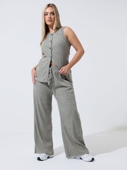 Yours Curve Grey Limimted Drawstring Wide Leg Trousers - Image 3 of 5