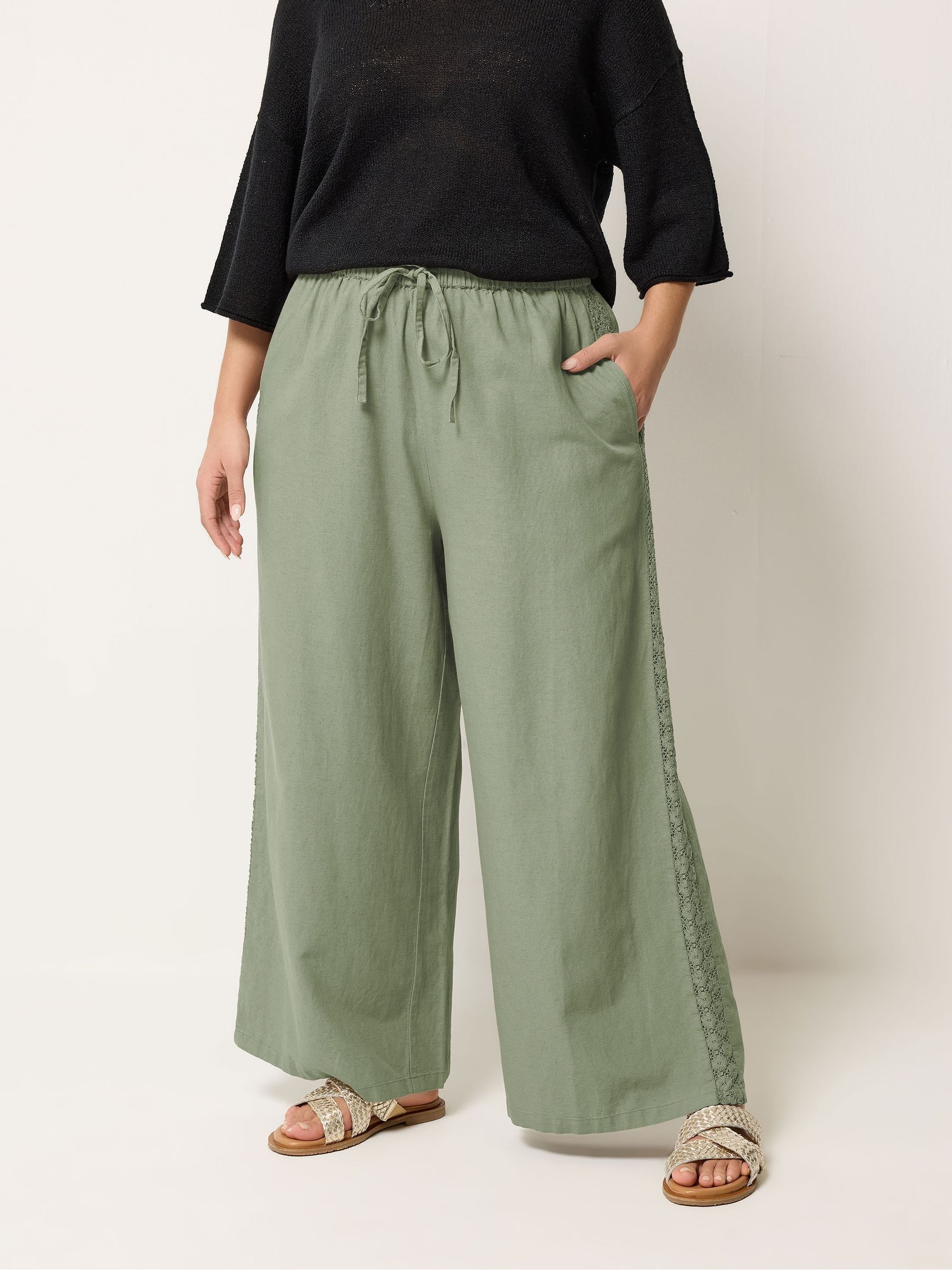 Buy Yours Curve Green Crochet Side Wide Leg Trousers from the Next