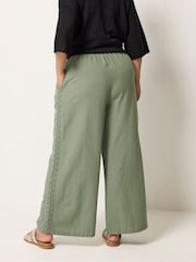 Yours Curve Green Crochet Side Wide Leg Trousers - Image 2 of 5