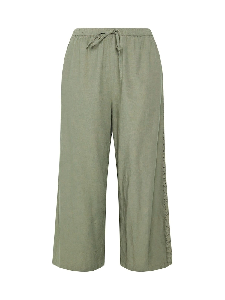 Yours Curve Green Crochet Side Wide Leg Trousers - Image 5 of 5