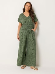Yours Curve Green Zebra Print Cotton Jumpsuit - Image 1 of 5