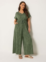 Yours Curve Green Zebra Print Cotton Jumpsuit - Image 2 of 5