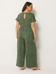 Yours Curve Green Zebra Print Cotton Jumpsuit - Image 3 of 5