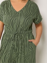 Yours Curve Green Zebra Print Cotton Jumpsuit - Image 4 of 5