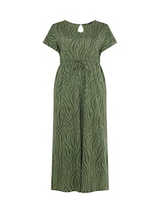 Yours Curve Green Zebra Print Cotton Jumpsuit - Image 5 of 5