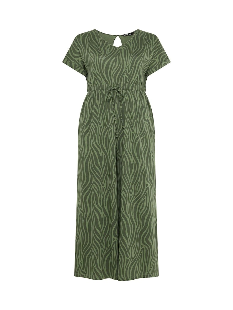 Yours Curve Green Zebra Print Cotton Jumpsuit - Image 5 of 5