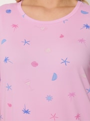 Yours Curve Blue Soft Touch Palm Tree Dipped Back Nightdress 2 Pack - Image 4 of 6