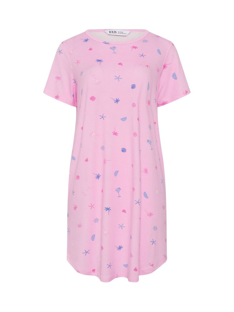 Yours Curve Blue Soft Touch Palm Tree Dipped Back Nightdress 2 Pack - Image 6 of 6