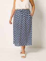 أزرق - Yours Curve Linen Look Stripe Skirt - Image 1 of 5