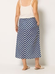 أزرق - Yours Curve Linen Look Stripe Skirt - Image 3 of 5