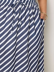 أزرق - Yours Curve Linen Look Stripe Skirt - Image 4 of 5
