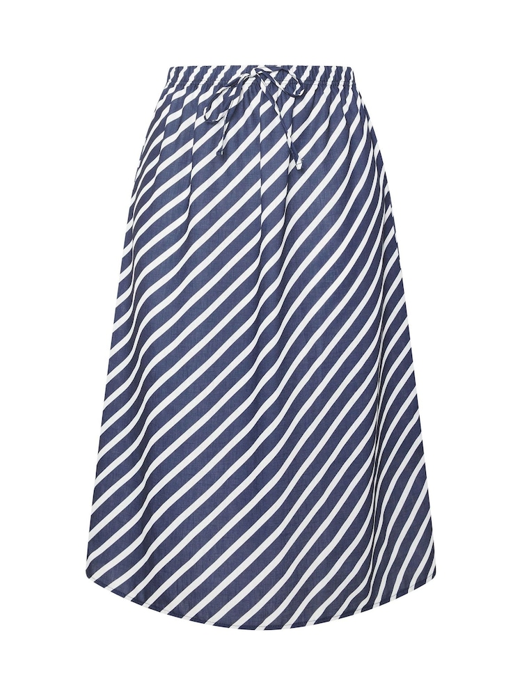 أزرق - Yours Curve Linen Look Stripe Skirt - Image 5 of 5