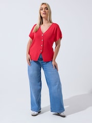 Yours Curve Red Limited Double Button Knitted Top - Image 2 of 5